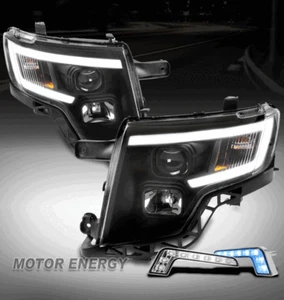 Faros negros para proyector de tubo LED Ford Edge 07-10 con señal azul DRL - Imagen 1 de 8