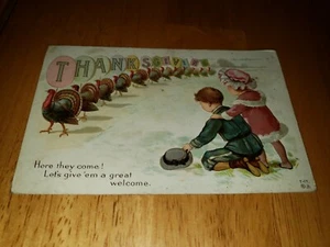 Vintage Postcard Thanksgiving here they come let's give'em a great welcome - Picture 1 of 2