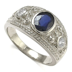 Men's Amazing 950 Platinum Three-Stones Genuine Sapphire Diamonds Ring #R1546