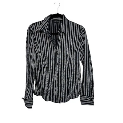 Blusa New York & Co Pequeña Negra/Plateada Rayas Algodón/Poliéster/Nylon/Spandex BF Foto 1 de 4