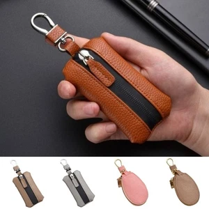 Zipper Closure Leather Key Case Luxury Keychain Holder Mini Storage Bag Unisex - Picture 1 of 23