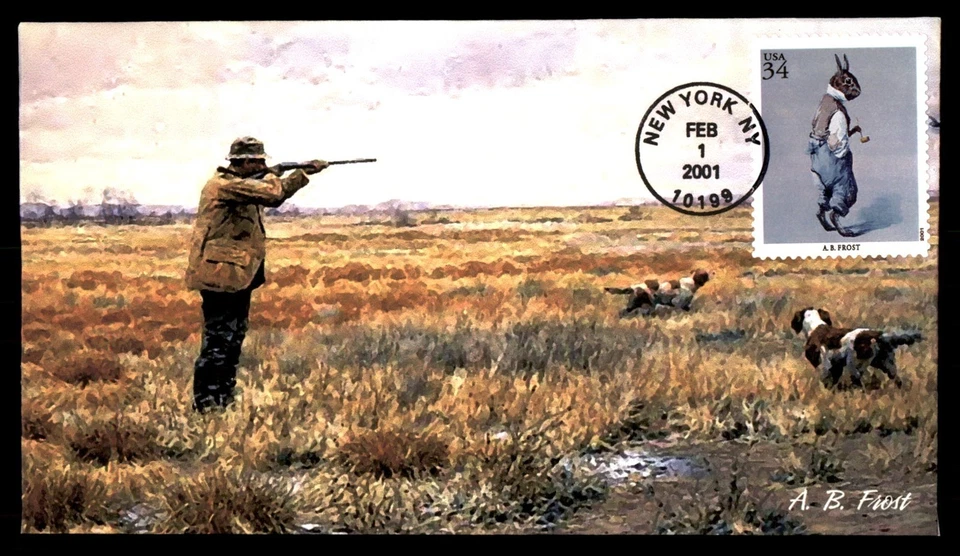Mayfairstamps US FDC 2001 A. B. Frost Hunting Hand Painted Cachet First Day Cove - Image 1 of 2