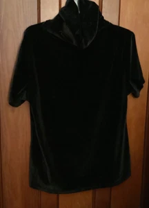 Black Velvet Turtleneck Short Sleeve Shirt - Picture 1 of 6