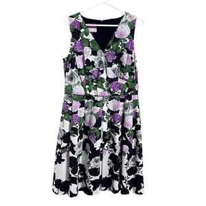Talbots Oprah 12P Floral Dress Hydrangea Fit Flare Black Purple Preppy Tea Party - Picture 1 of 8