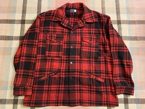Vintage Distressed Pendleton Jacket Red Plaid Mackinaw Pure Wool Mens XL!!! - Picture 1 of 11