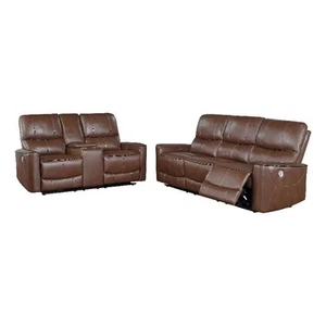 Coaster Greenfield 2-piece Faux Leather Power Reclining Sofa Set Saddle Brown - Picture 1 of 17