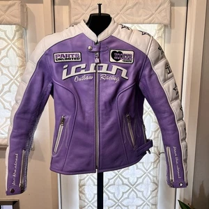 Icon Kitty Womens Motorcycle Jacket Street Racing Leather Purple White Medium - Bild 1 von 22