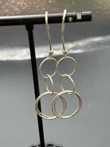 Vintage Sterling Silver Textured Circles Dangle Earrings 925 X28 - Picture 1 of 8