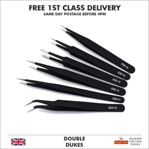Anti-Static Precision ESD Tweezers Set Stainless Steel for Electronics UK - Picture 1 of 8