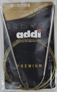 Addi Circular Knitting Needle 120cm x 3.75mm, Smooth White Brass Tips, Gold Cord - Imagen 1 de 1