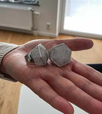 Genuino Blanco Brillante Micro Pavé Set 10.4CT Circonita Cúbica Forma Hexágono Anillo Hombre Foto 1 de 4