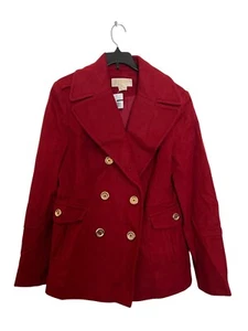 Michael Kors Damen roter zweireihiger Peacoat aus Wollmischung mit goldenen Knöpfen Größe - Bild 1 von 5