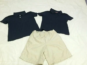 Champion Boys Khakis SCHOOL UNIFORM Lot Shorts 2 Navy Polo Shirts used Sz XS 4/5 - Picture 1 of 10