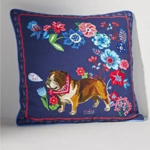 Anthropologie Nathalie Lete cuscino ricamato cane fiori country nuovo - Foto 1 di 6