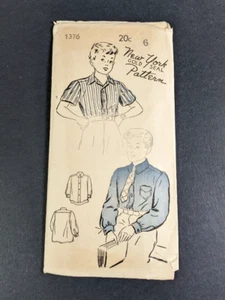Vintage Sewing Pattern Boy's Button Up Shirt 40's New York Pattern Size 8 Kid's - Picture 1 of 7