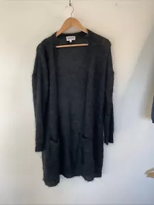 Cárdigan Largo Brora Super Kid Mohair Gris Oscuro/Negro Abierto Ligero 8-10 Reino Unido - Imagen 1 de 14