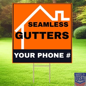 SEAMLESS GUTTERS 10 Pk Customizable Text - Yard Signs w/Free Stake - 12"x12" USA - Picture 1 of 11