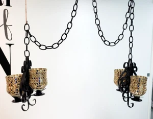 Vintage (60's) Mediterranea Hanging SCONES Chain with Black-Iron 4-Votive Candle - Picture 1 of 14