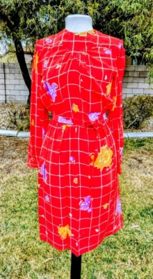 复古 20 世纪 80 年代图形图案 John Yang 适用于 Jack Mulqueen Ltd 真丝连衣裙 尺寸 4P — 第 1/4 张图片