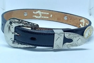 Dun Dee Youth Black Belt With Bull Rider Conchos Style- D961B 18 - Picture 1 of 3