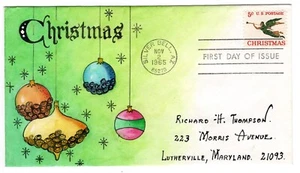 #1276 Christmas 5c FDC - Maul Hand-Painted 1965 Silver Bell AZ - Picture 1 of 2