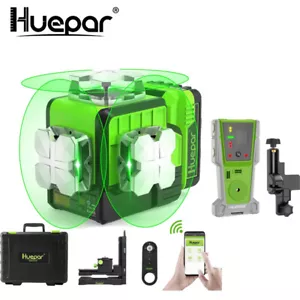Huepar 12 Linien-selbstnivellierendes Grüner Kreuzlinien Laser + Laserdetektor - Bild 1 von 11