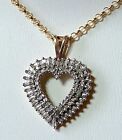 Quality Hallmarked 1/2Ct Round&Baguette Diamond 9Ct Gold Heart Pendant/Necklace