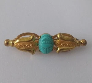 Art Nouveau Egyptian Revival signed Czech Aqua Blue Glass Scarab Pin, 1920's - Picture 1 of 10