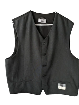 City Streets 男式大码炭灰色聚乙烯人造丝纽扣背心全新带标签 — 第 1/4 张图片