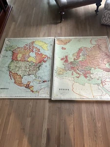Lot Of 2 A.J. Nystrom World Wall Maps 50” X 40” Europe + North America. - Picture 1 of 24