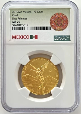 Mo México 2019 1/2 oz oro libertad - NGC primeros lanzamientos MS 70 Foto 1 de 4
