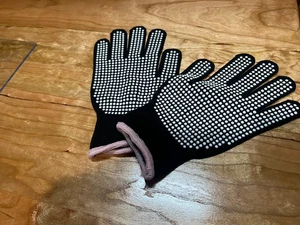 Guanti in maglia antiscivolo neri taglia unica adulti invernali a pois orlo rosa palma - Foto 1 di 4
