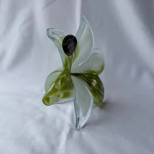 Genuino Italiano Flor Vidrio Soplado Murano Verde Blanco Color Tonos Italia Nº 690 - Imagen 1 de 12