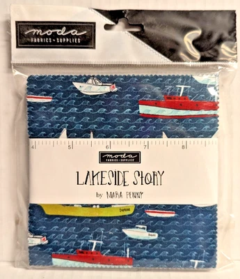 Moda Lakeside Story 42 5-in Charm Precut Fabric Quilt Squares Fishing Boat Theme - Image 1 of 4
