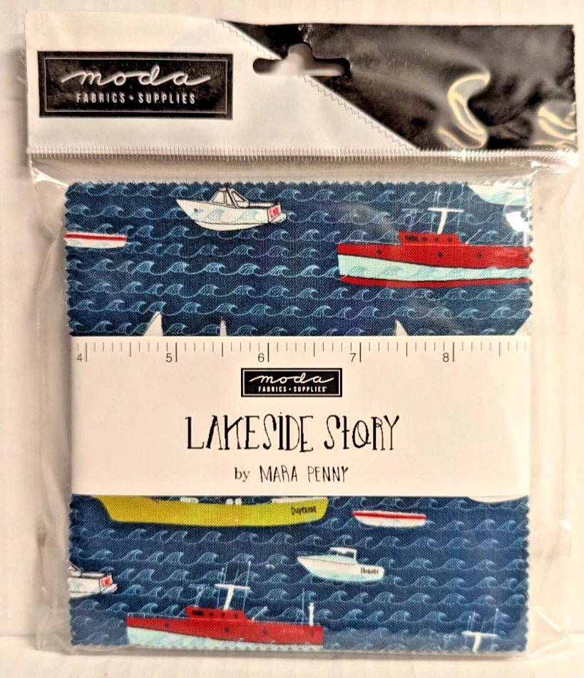 Moda Lakeside Story 42 5-in Charm Precut Fabric Quilt Squares Fishing Boat Theme - Image 1 of 4