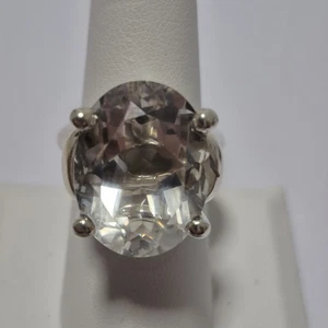 Anillo Barrera Plata de Ley 18 K Talla 7 Cristal de Roca  - Imagen 1 de 8