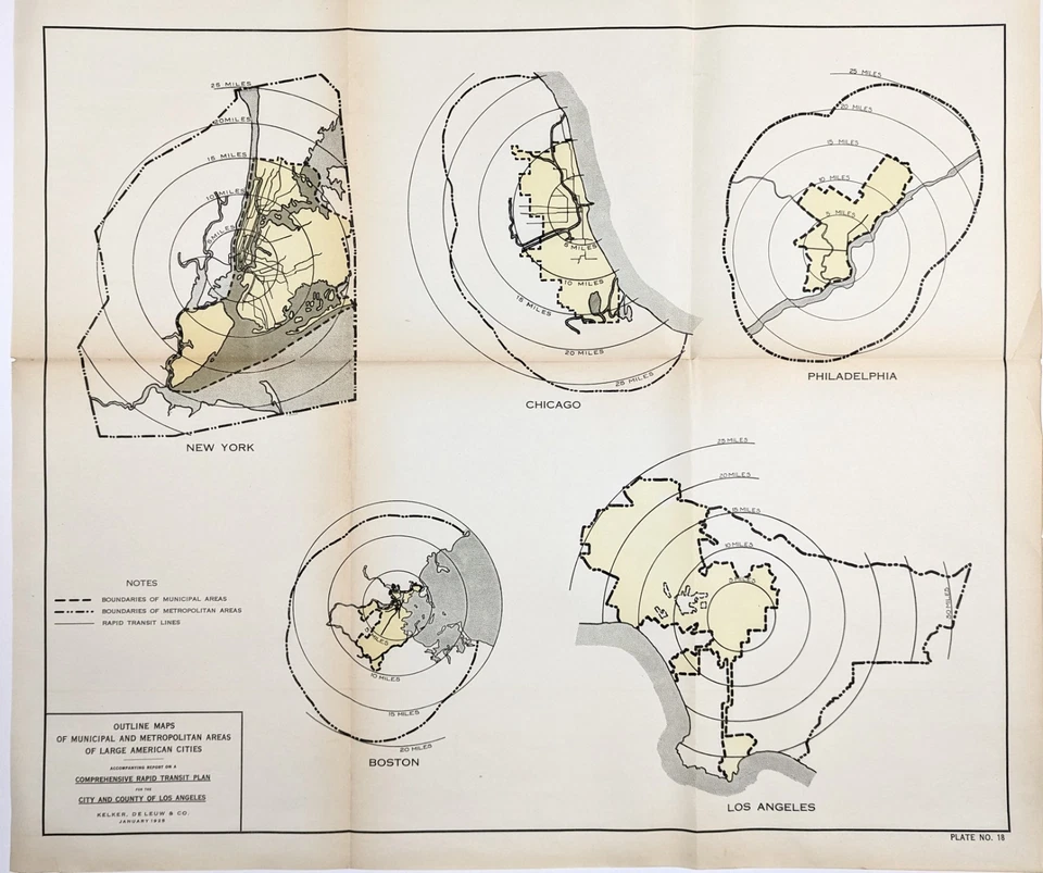 Mapa de ciudades de Estados Unidos 1925 tránsito rápido LOS ANGELES - BOSTON - CHICAGO Foto 1 de 4