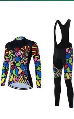 (Vendedor de EE. UU.) Conjunto de camisa de bicicleta de manga larga para mujer + conjunto de babero colores L/XL Foto 1 de 4