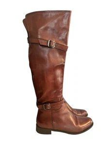 Garnet Hill Riding Boots •Women 10• Brown Leather Buckle Knee High Boots! Italy - Picture 1 of 11