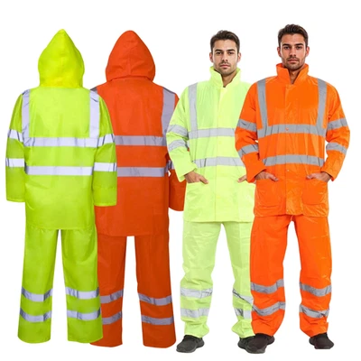 Hi Viz Rainsuit 2 Piece Set High Visibility Waterproof Tracksuit Hi Viz Workwear - Image 1 of 4