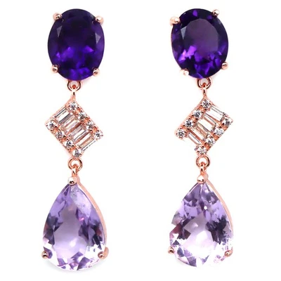 925 Silver Pink - Purple Amethyst & Cubic Zirconia Birthstone Jewelry Earrings - Image 1 of 4