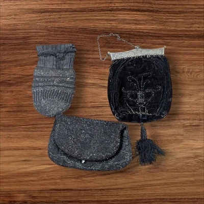 Lote de bolsos de mano Magid vintage con cuentas negros varios estilos hechos a mano elegante conjunto Foto 1 de 4