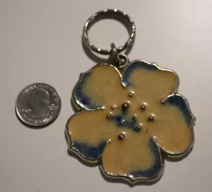 Tropical Hawaiian Hibiscus Flower Glittery Sparkle Blue Enamel Key Chain - Picture 1 of 2