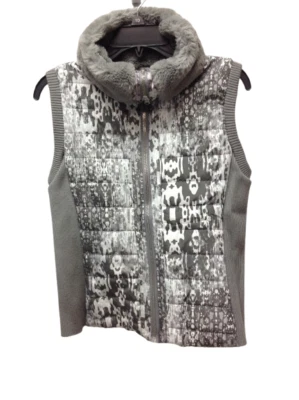 Ruby Rd Womens Faux Fur Collar Zip Puffer Vest Jacket Gray Size Petite Small - Image 1 of 4