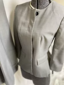 NEW Ann Taylor Pant Suit Size 2 Gray Two Piece Set Wool Stretch French Placket - Picture 1 of 24