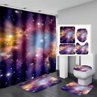 Space Galaxy Waterproof Shower Curtain Non-Slip Bath Mat Toilet Lid Cover Set