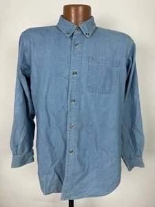 Vintage 90s Express Denim Shirt Boys XL Blue Long Sleeve Button Down Outdoors - Picture 1 of 16