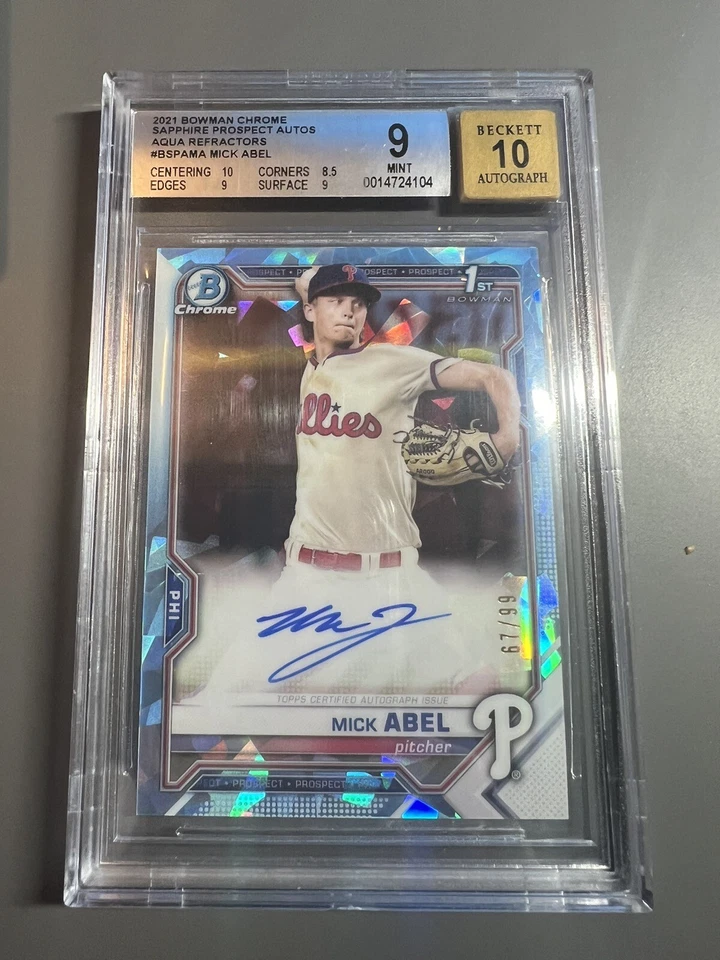 2021 Bowman Chrome Aqua Sapphire Refractor MICK ABEL AUTO 67/99  BGS 9 - Image 1 of 1