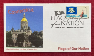 JOHN'S DEAL - EE. UU. - FDC SC #4281 BANDERAS DE CONECTICUT DE NUESTRA NACIÓN FLEETWOOD 2008 Foto 1 de 2