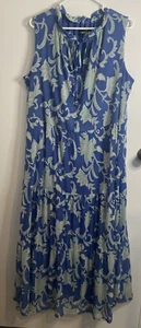 Harper 241 Blue Sleeveless Maxi Dress w/ Green Paisley and Flowers Plus Size 1X - Picture 1 of 12